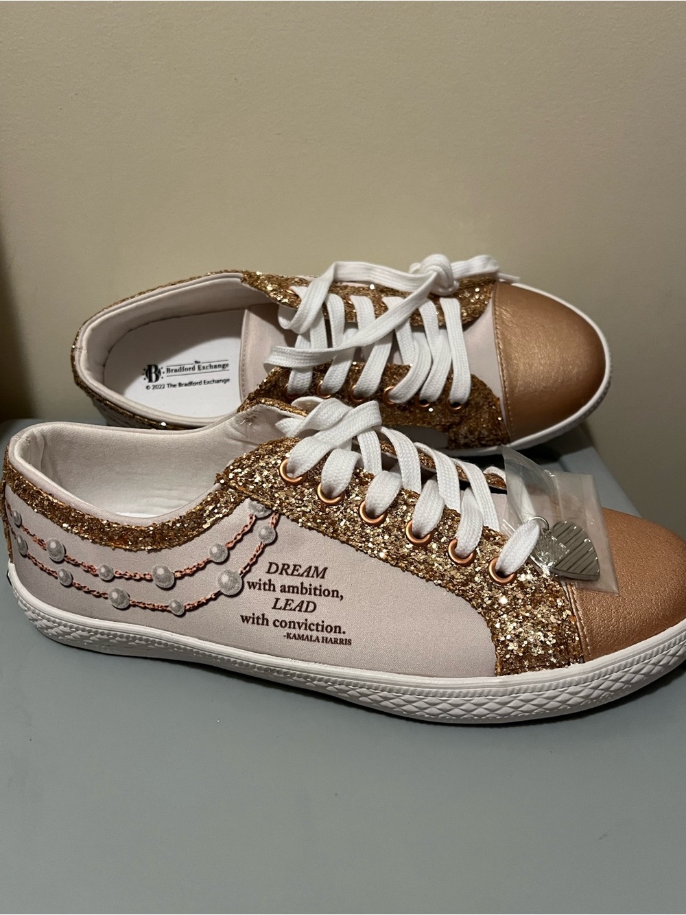 The Bradford Exchange Women's Gold Glitter Lace-Up Sneakers